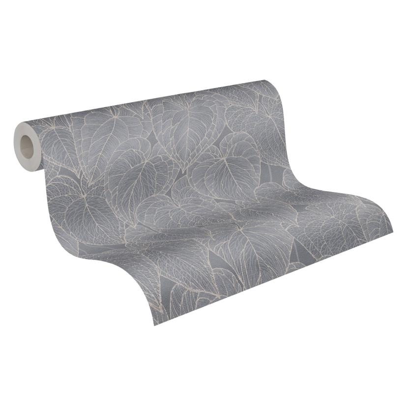 Papel pintado de Hojas gris plateado - Papel pintado de muestra - motivo tropical brillante