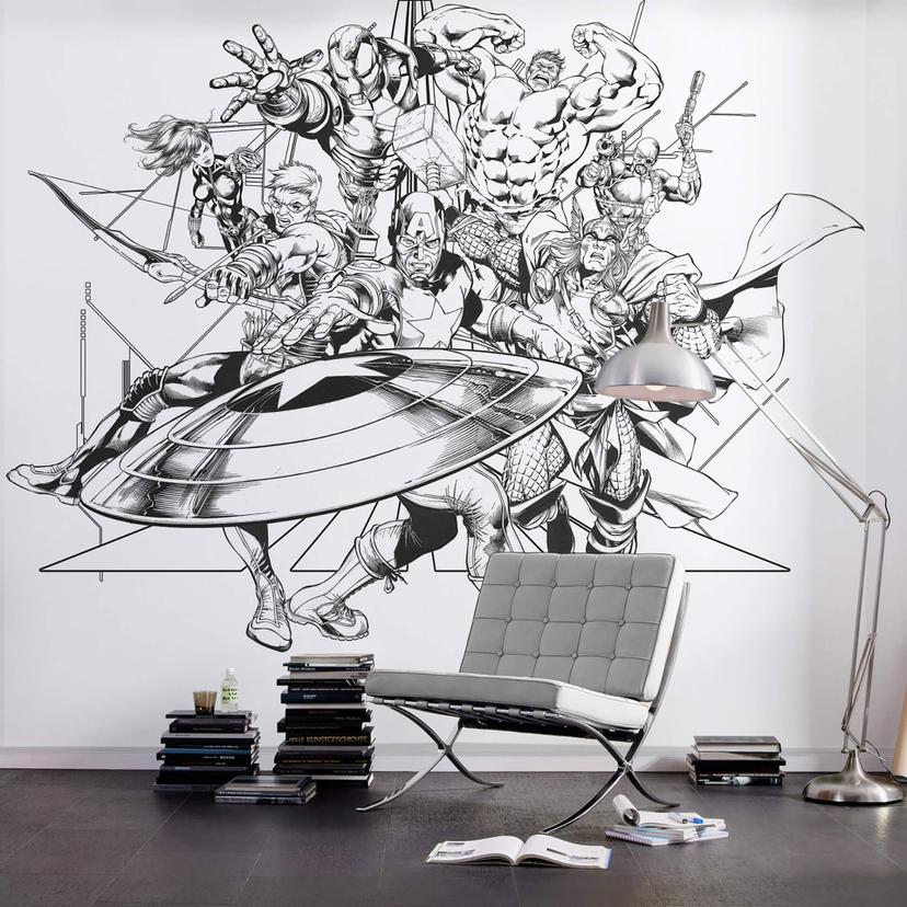 Non-woven tapet - Avengers Black and White - 300 x 280 cm