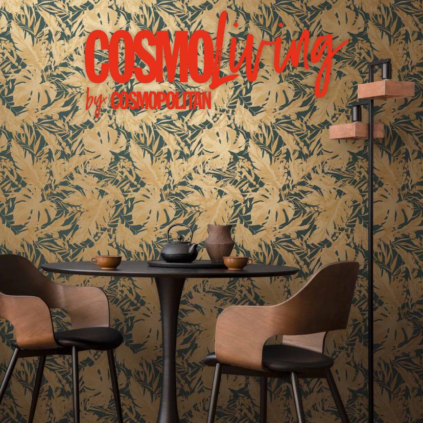 COSMOPOLITAN tapet junglelook petrol guld beige - Ikke-vævet designertapet