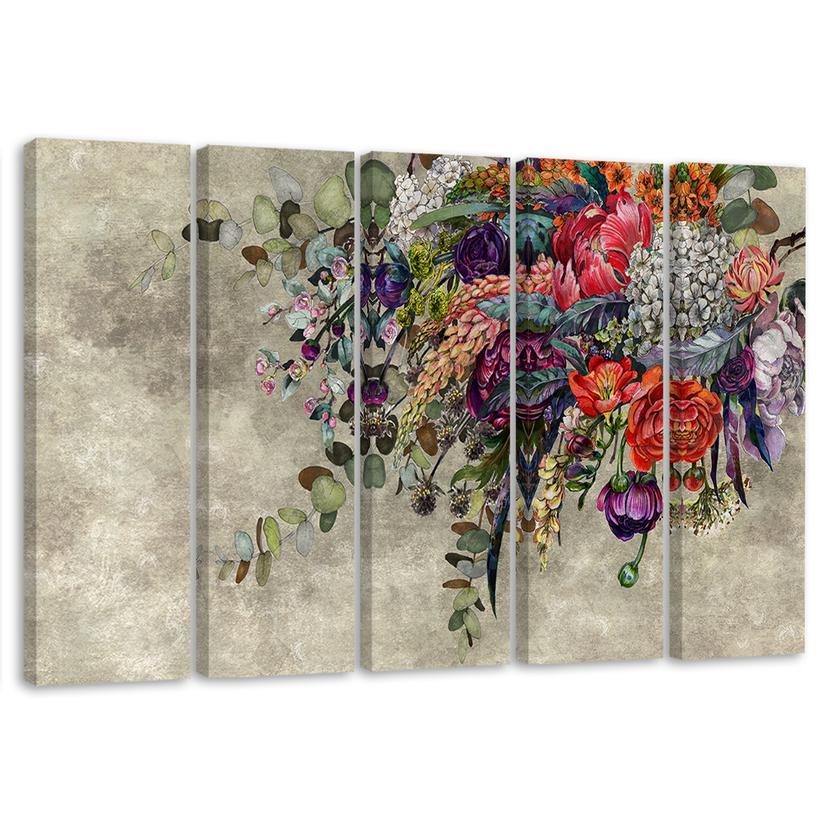 Lærred print 5 styk, buket blomster