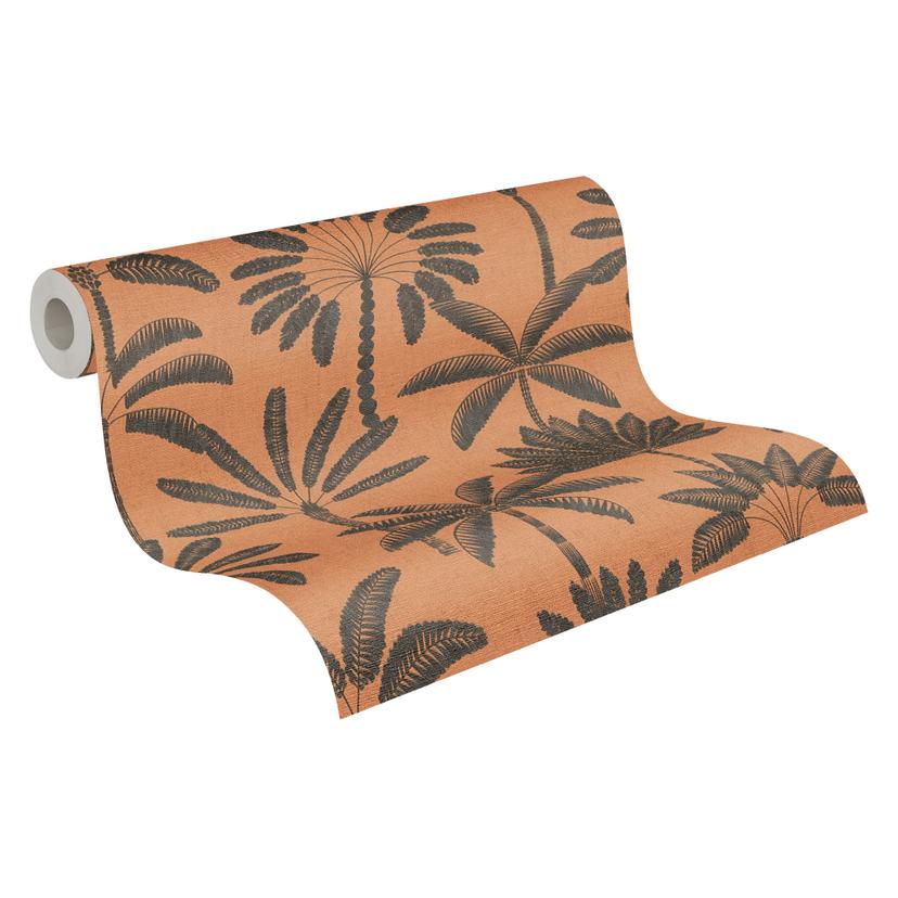 Papel pintado no tejido palmeras naranja negro metalizado papel pintado hojas naturaleza