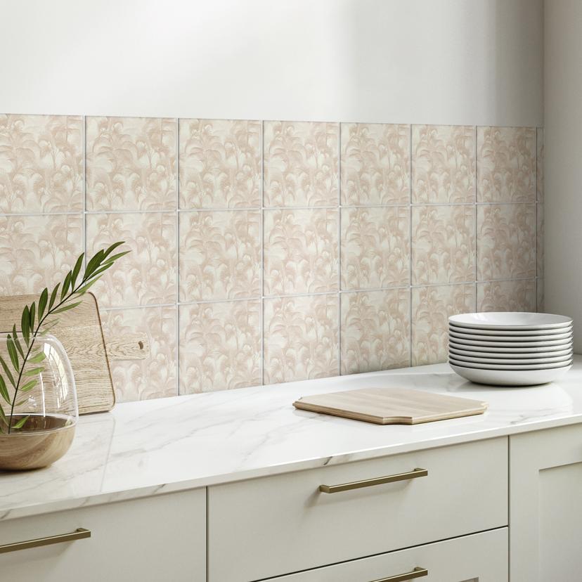 Adesivi piastrelle Palme nella giungla Beige - Decorazioni floreali - Set di 12