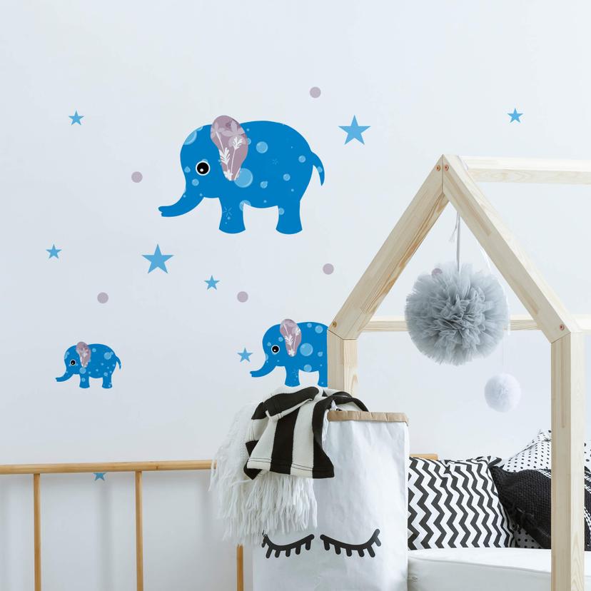 Adesivo murale - Set elefanti blu