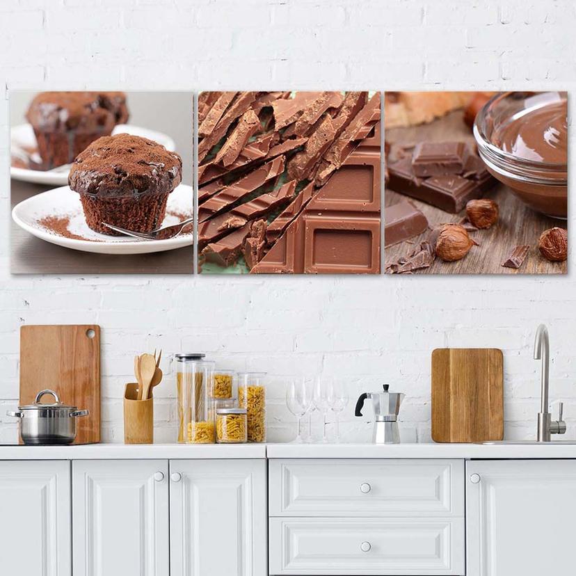 Stampa su tela 3 pezzi, torta al cioccolato