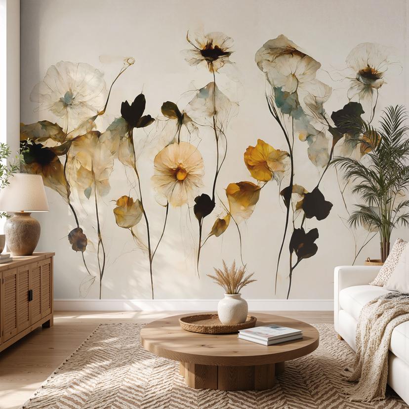 Fotomural Delicadas flores secas en tonos naturales - Treechild
