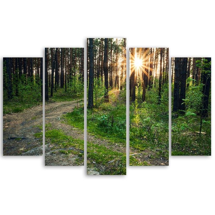 Stampa su tela 5 pezzi, foresta natura strada paesaggio