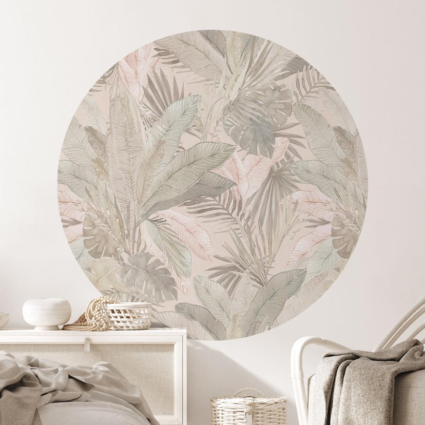 Vinilo decorativo de hojas tropicales en tonos pastel - Bloomery Decor - Redondo