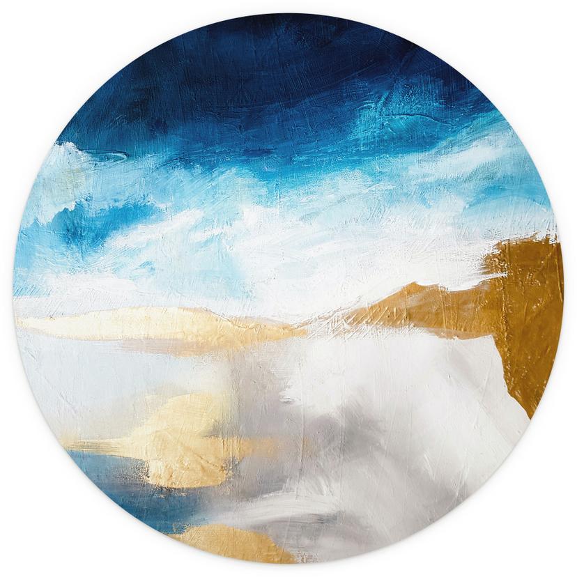 Behangcirkel Penseelstreken blauw en goud - Haniff - vliesbehang/zelfklevend vliesbehang