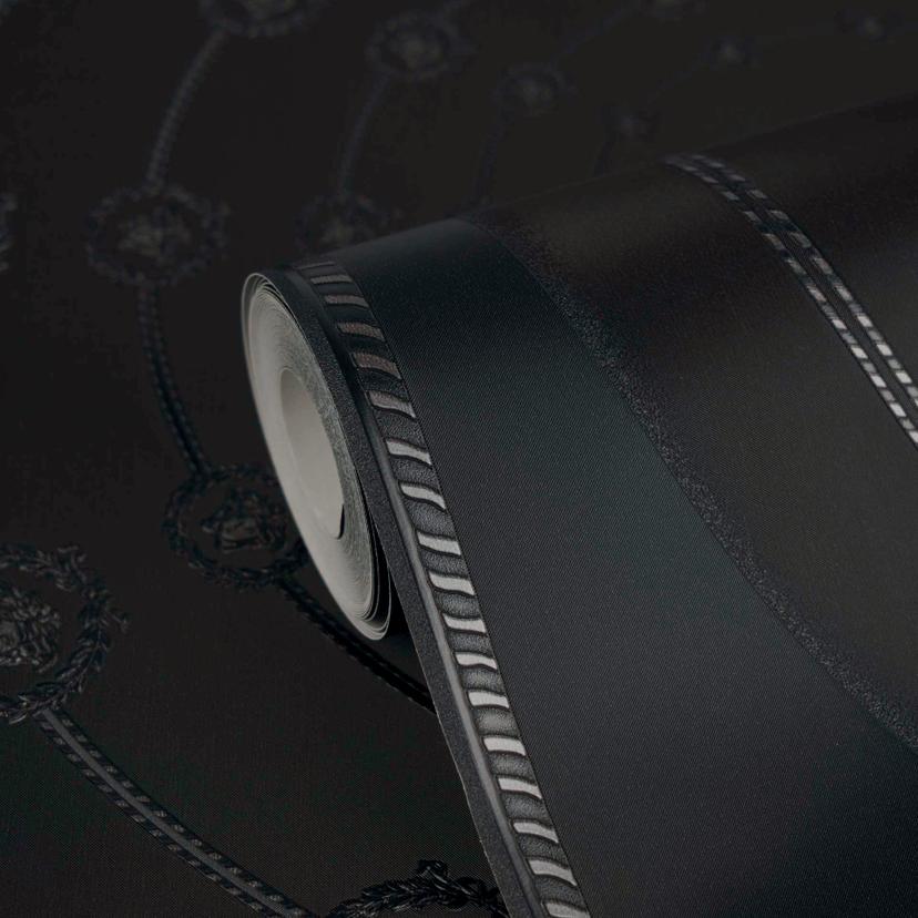 Papel pintado no tejido I Love Baroque Medusa Circles Black Grey noble