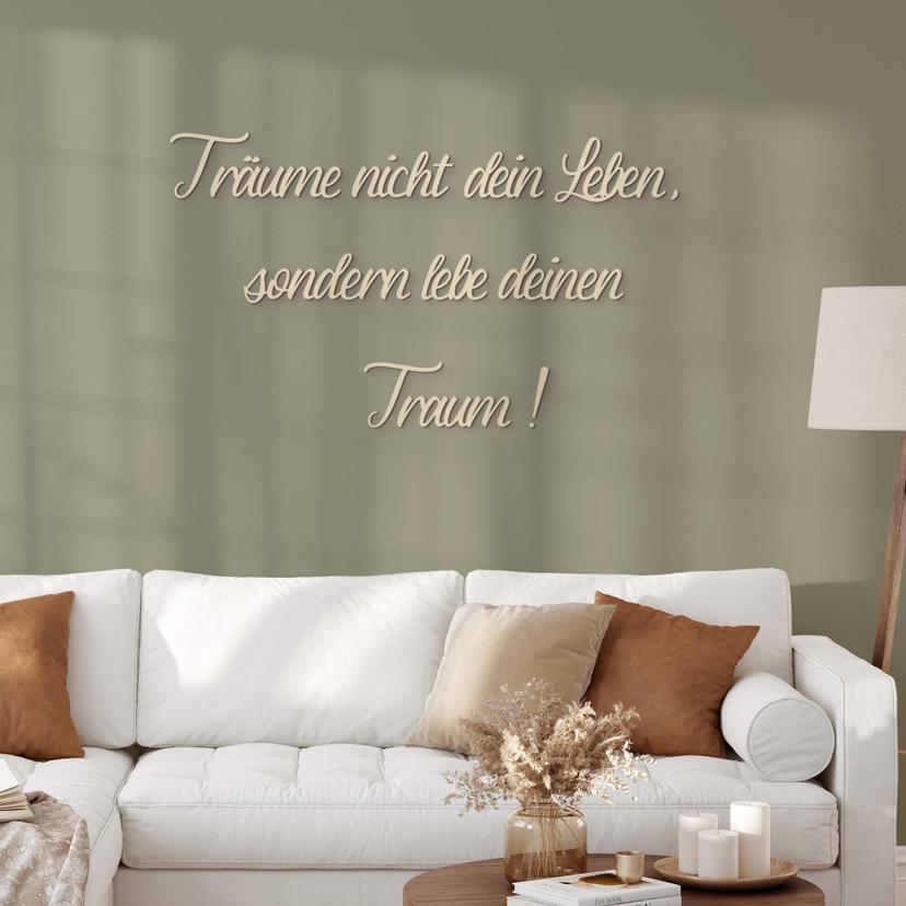 Holz-Deko 3D Schriftzug Träume nicht dein Leben... - Pappel