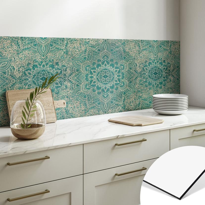 Stænkplade til køkken Mandala Boho guld-grøn - Bloomery Decor