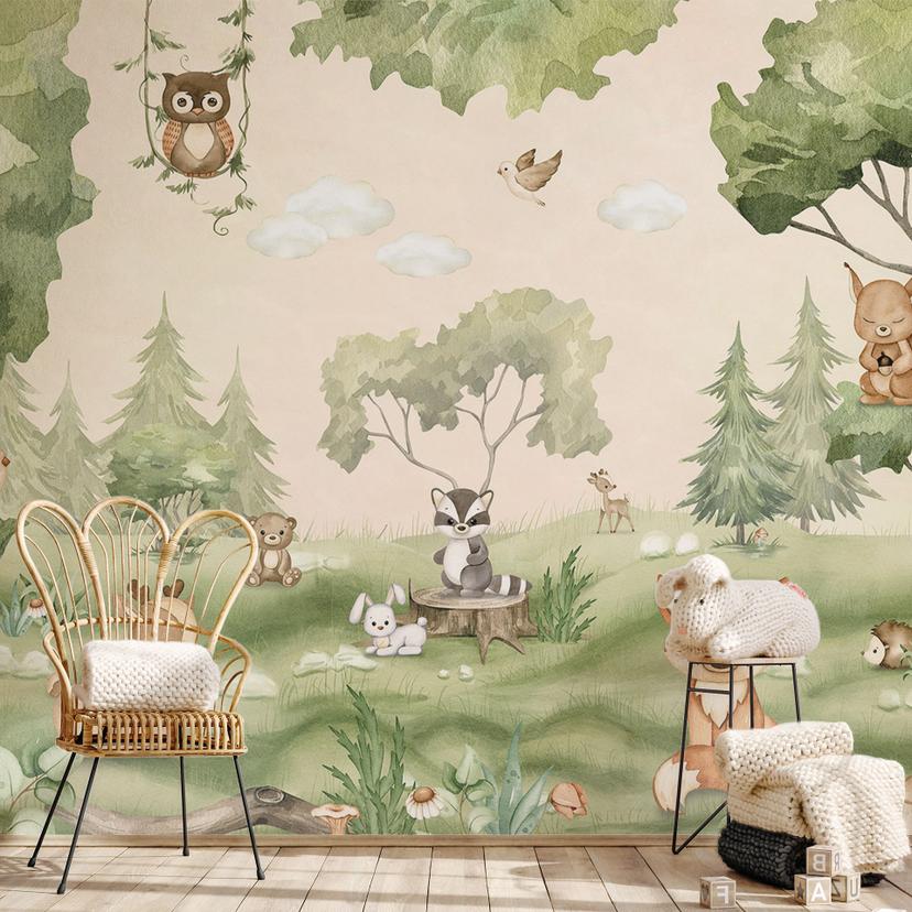 Fotomural para habitaciones infantiles - Animales lindos en el corazón del bosque - Oliver Robins