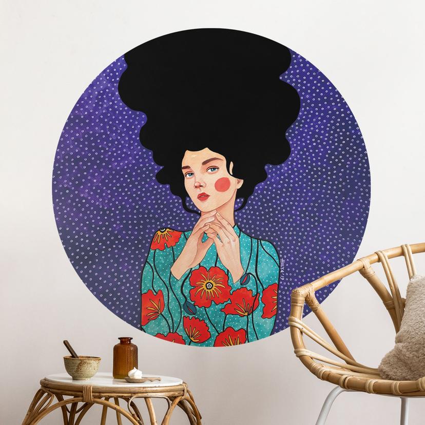 Wallsticker Kvinde i valmuekjole - Hülya - Rund