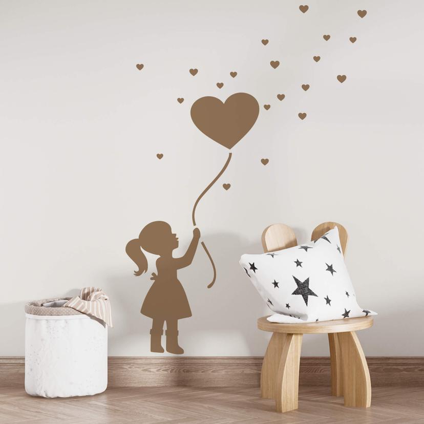 Wallsticker Pige med hjerteballon