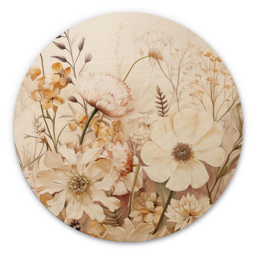 Cuadro de madera Flores vintage en el prado - Lola Peacock - Redondo