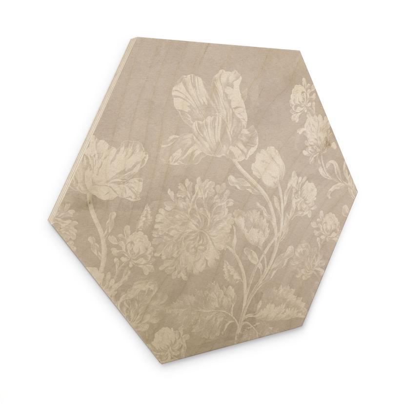 Sekskantet Billede af træ vilde blomster i kridtlook beige - Bloomery Decor