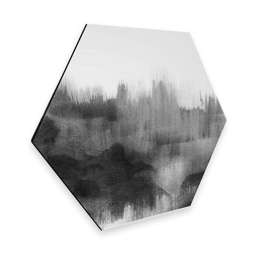 Hexagone - Alu-Dibond Nouveauprints - Coups de pinceau d'aquarelle (noir)