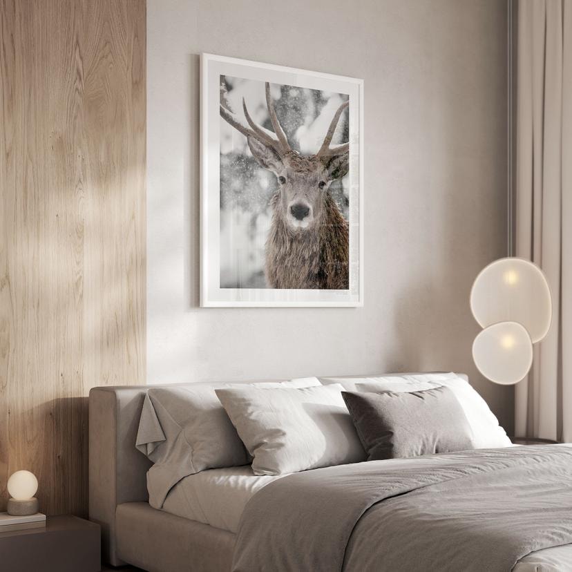 Poster Inverno - Cervo in un turbine di neve - Strigel