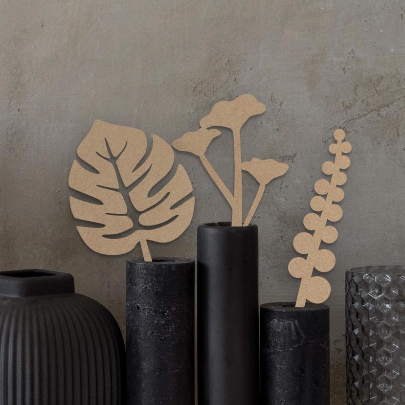 Décoration en bois MDF Fleurs tropicales (3 parties) Hauteur 30 cm