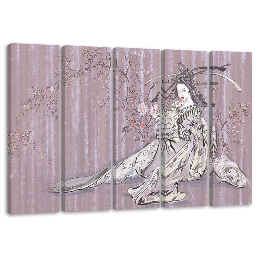 5 stykke lærredstryk, traditionel japansk geisha