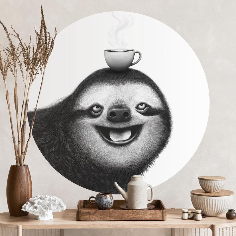 Sticker mural Paresseux joyeux avec café - Korenkova - Rond