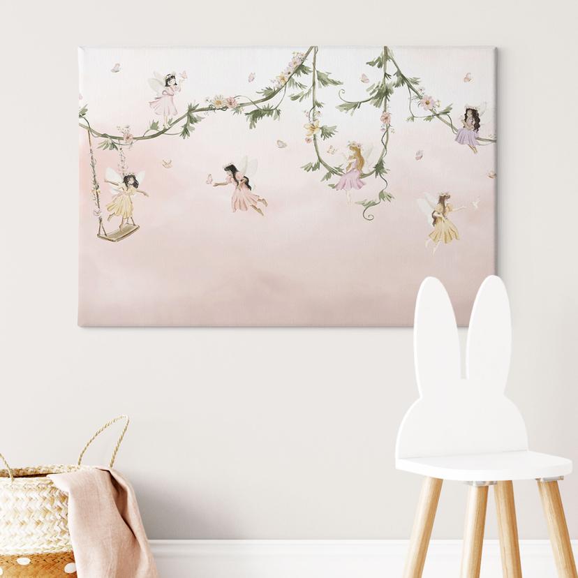 Tableau sur toile Petites fées au-dessus des nuages roses - Oliver Robins