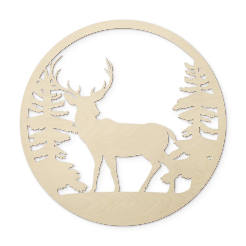 Décoration murale en bois - Placage peuplier - Cerf dans la forêt
