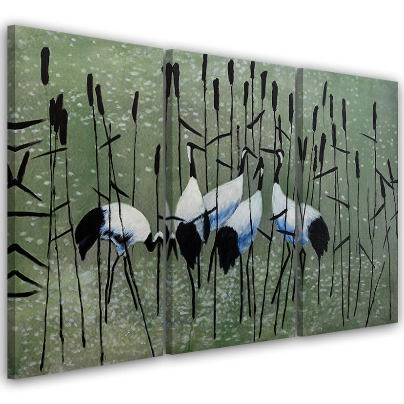 3 stykke lærredsprint, Cranes Birds Water Nature
