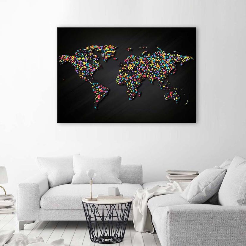 Stampe su tela, Mappa del mondo con punti colorati