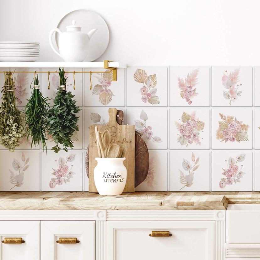 Adesivi piastrelle - Fiori - Set di 12