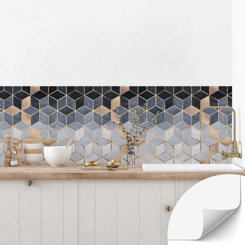 Salpicadero de cocina autoadhesivo Fredriksson - Geometría azul
