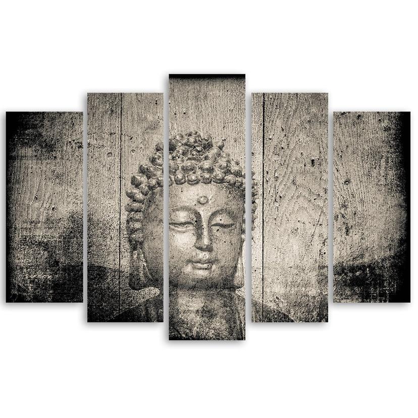 Stampa su tela 5 pezzi, Buddha Zen Feng Shui grigio