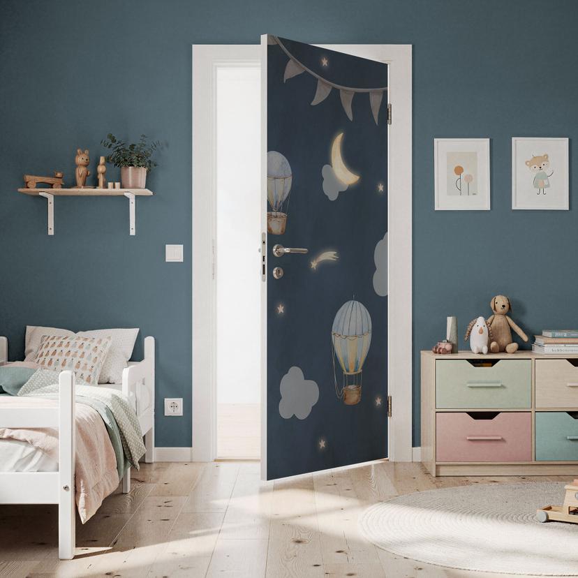 Vinilo para puertas de habitaciones infantiles - Noche de globos aerostáticos - Kvilis - Decoración