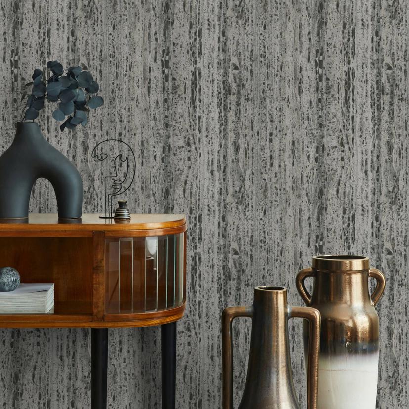 Non-woven tapet med travertin-sten effekt i naturligt look grå, brun struktur