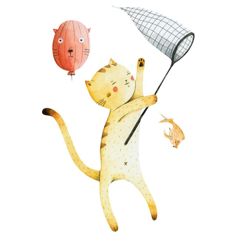 Muursticker Loske - Kat met Ballon