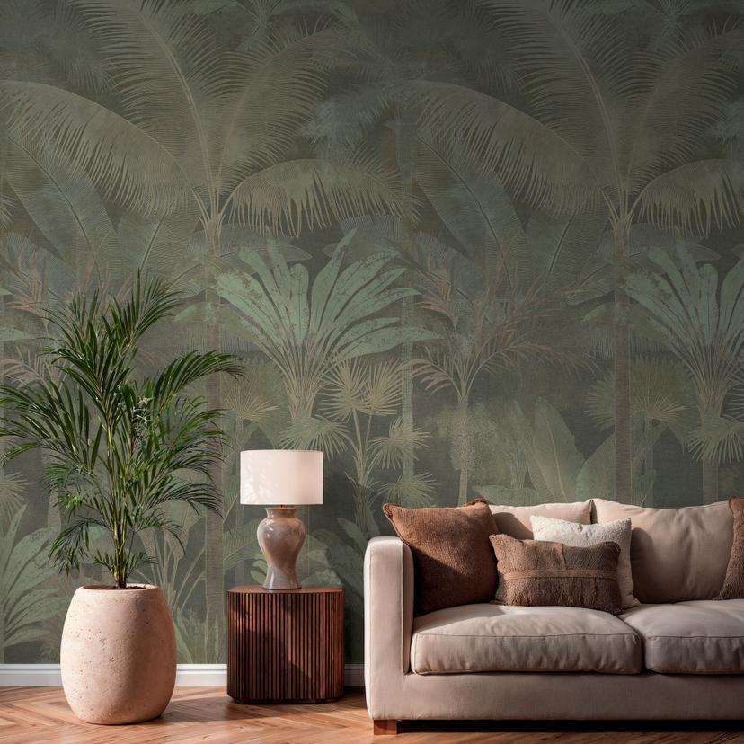 Fototapet palmer jungle udvidelig beige grøn 159x280 cm Ikke-vævet tapet