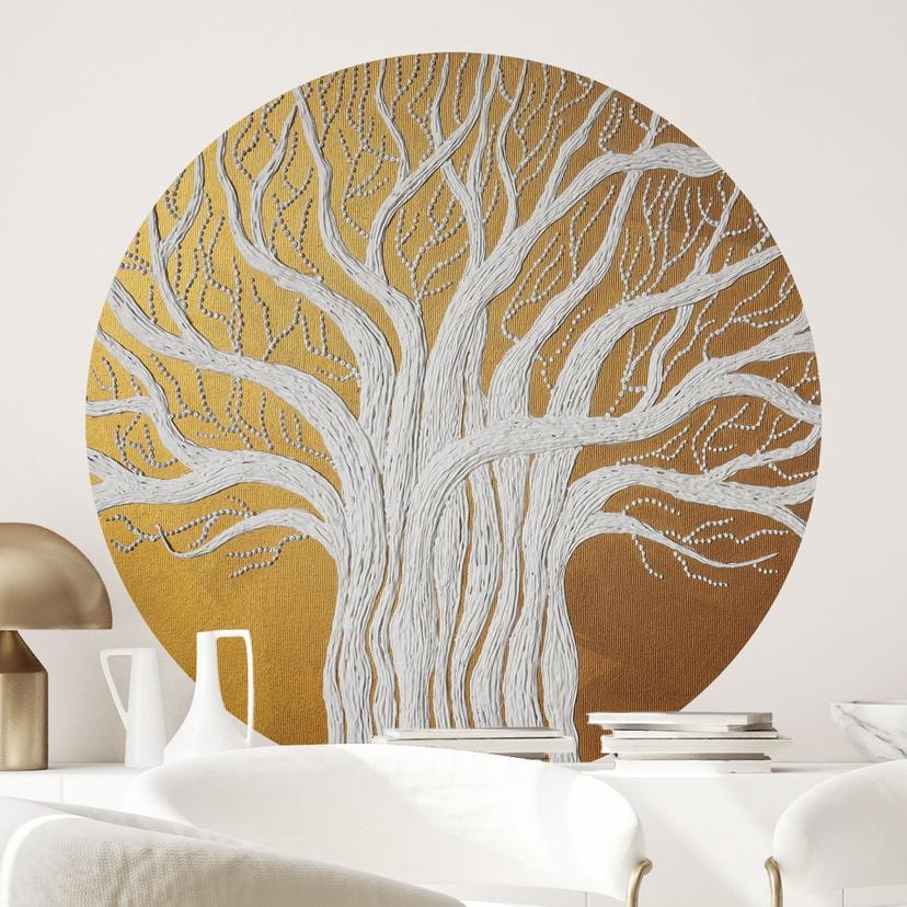 Vinilo decorativo Árbol de la vida blanco abstracto - Grande - Redondo