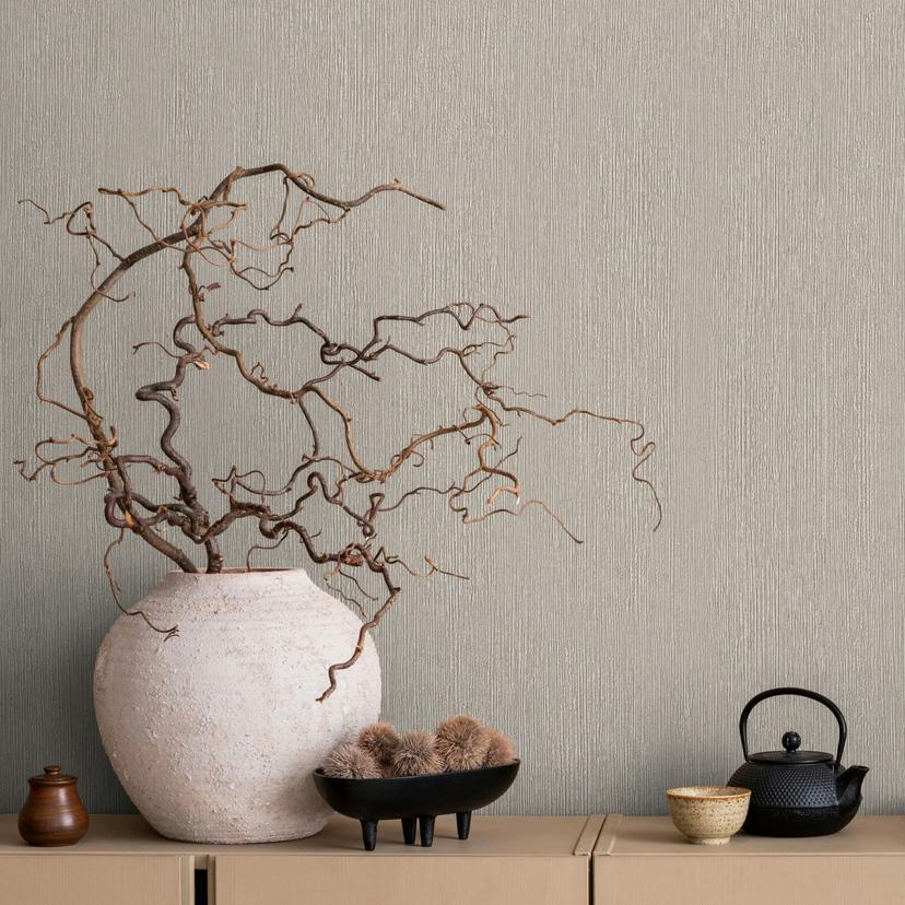 Non-woven tapet i tekstil-look med struktureret overflade beige, brune flader
