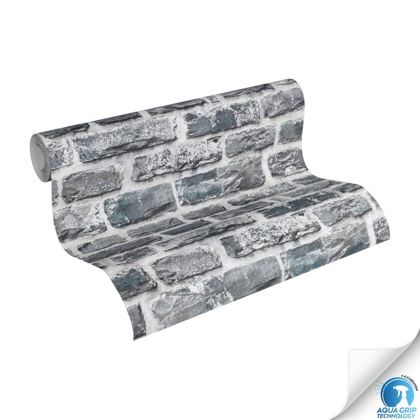 Papel pintado ladrillo aspecto ladrillo gris blanco - Papel pintado no tejido industrial - empapelad