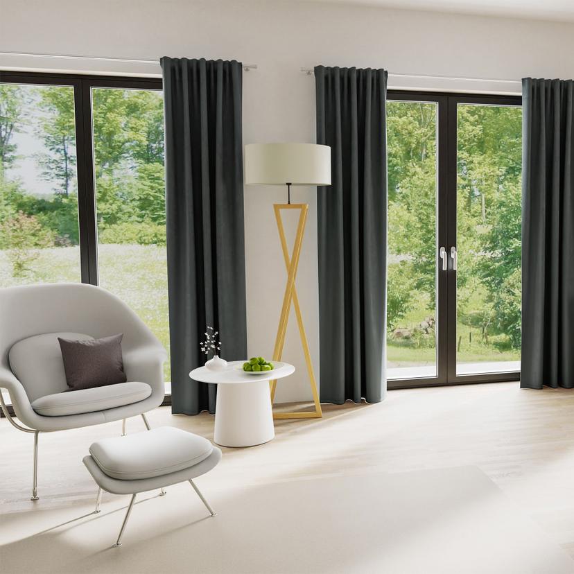 Homing Samtvorhang mit verdeckten Schlaufen Velia grau -  2,45 x 1,4 m