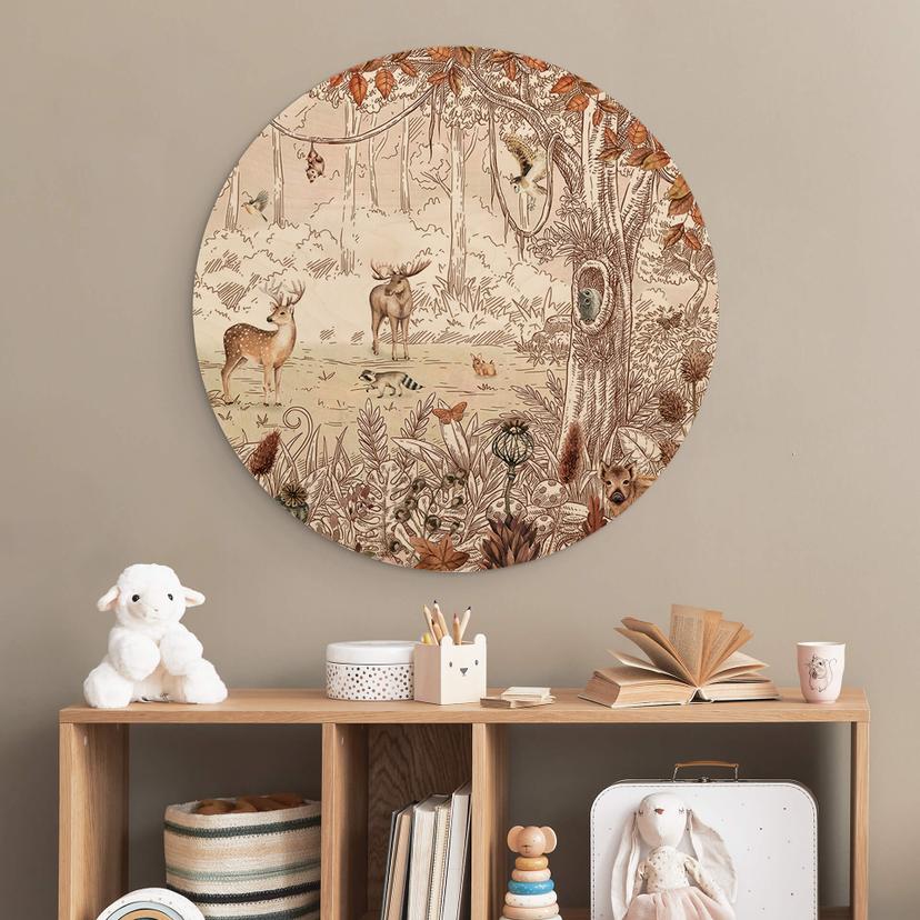 Stampa su legno Kikki Belle - Amici della foresta autunno - Rotondo