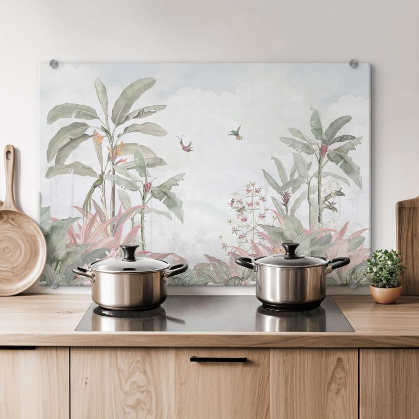 Stænkplade Tropisk idyl med kolibri blå - Bloomery Decor