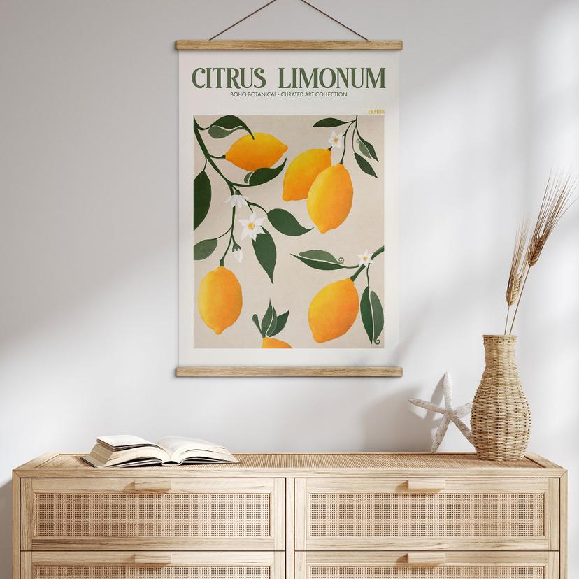 Poster tessile Frutta - Albero di limone boho - Citrus Limonum - Tunaboylu