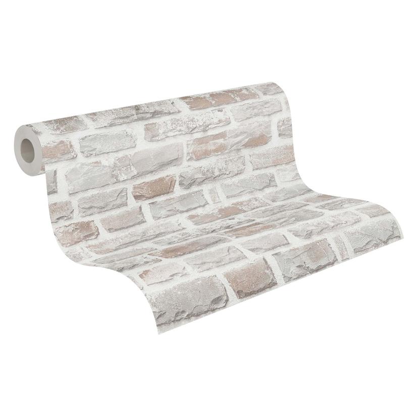 Papel pintado efecto piedra - Papel pintado piedra sin PVC de A.S. Création Gris Blanco 386371
