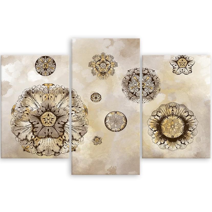 Stampa su tela in 3 pezzi, forme geometriche floreali