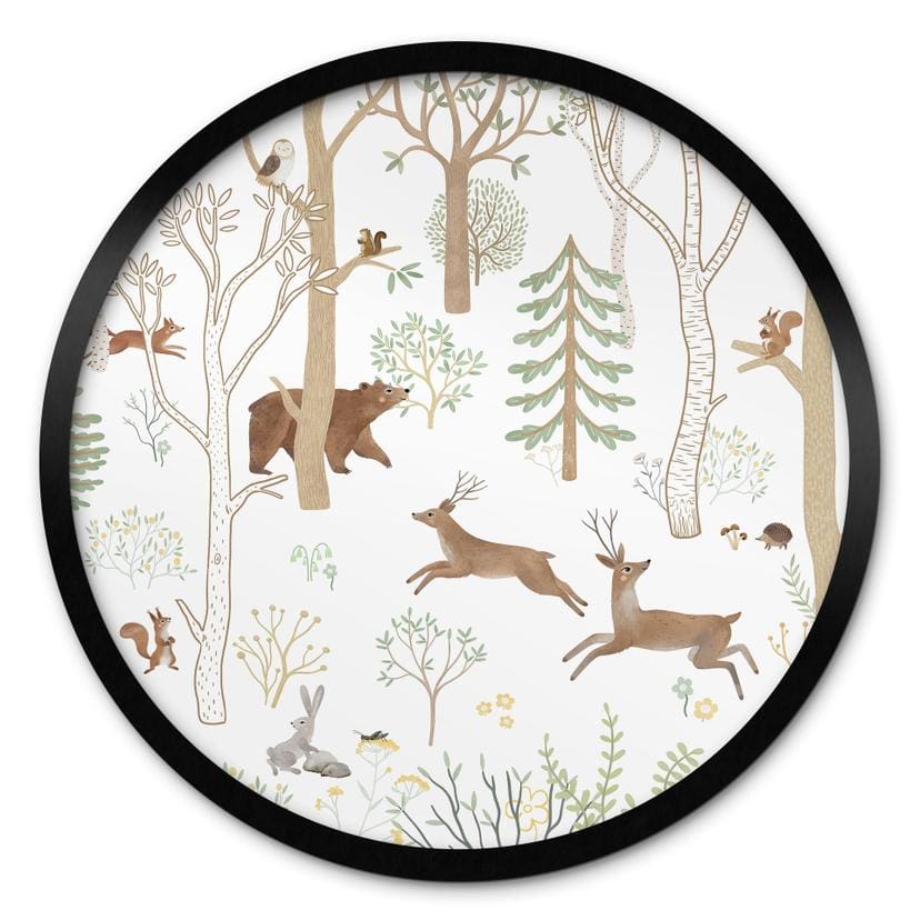Poster Vrolijk Bosleven met Dieren - Oliver Robins - Rond
