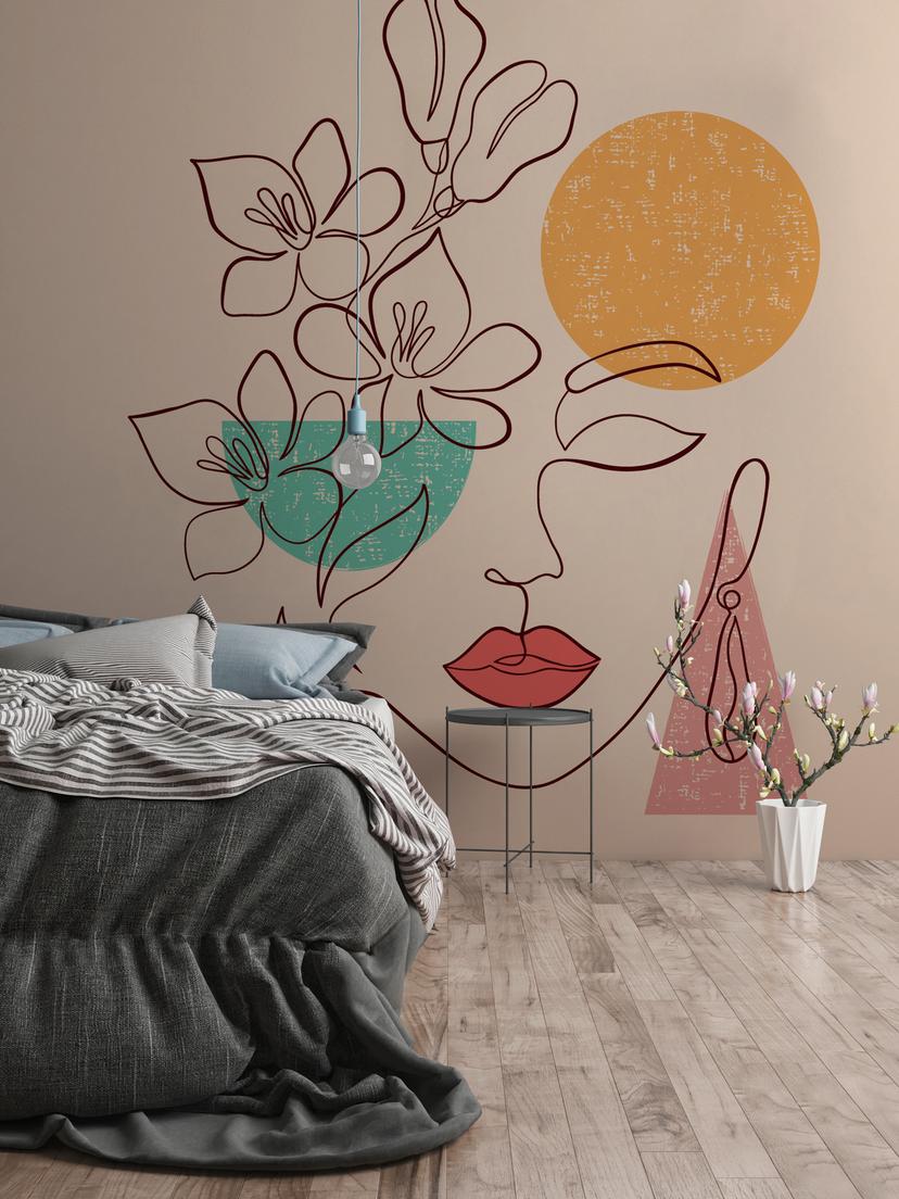 Abstract MinimalFace tapet i orangebrun - non-woven tapet Designwalls 2 - 2,55 x 3,5 m