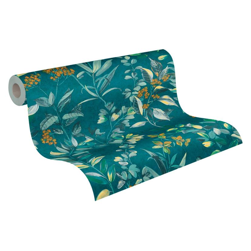 Papel pintado Floral con flores azul colorido - Papel pintado no tejido estilo acuarela floral
