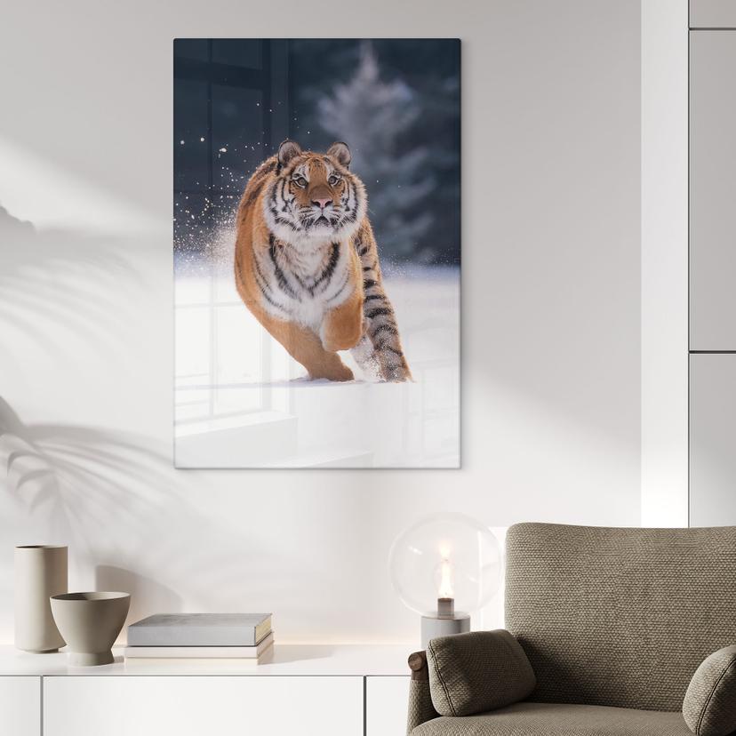 Stampa su vetro Tigre siberiana nella neve - van Duijn