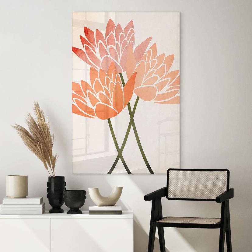 Tableau sur verre acrylique Fleurs de lotus colorées - Kubistika